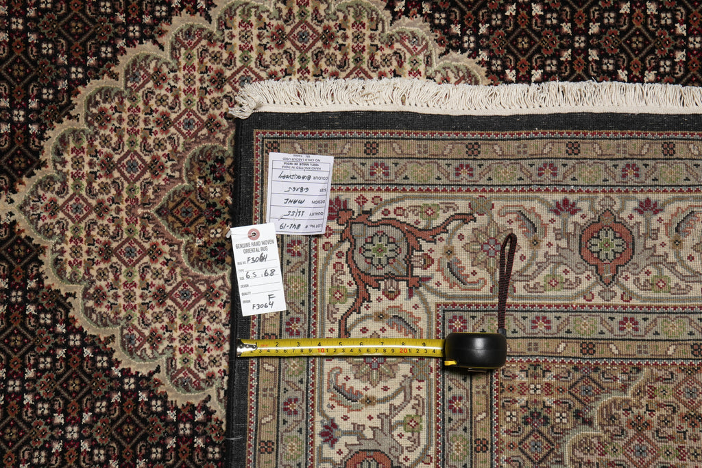 6.5 x 6.8 SQUARE Quality Hand-Knotted Wool and Silk Mahi Tabriz Rug #F-3064