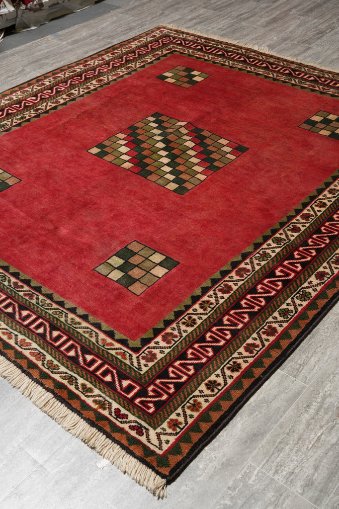 7 x 8 Sqaurish Handmade Gabbeh Check Rug  #F-4435