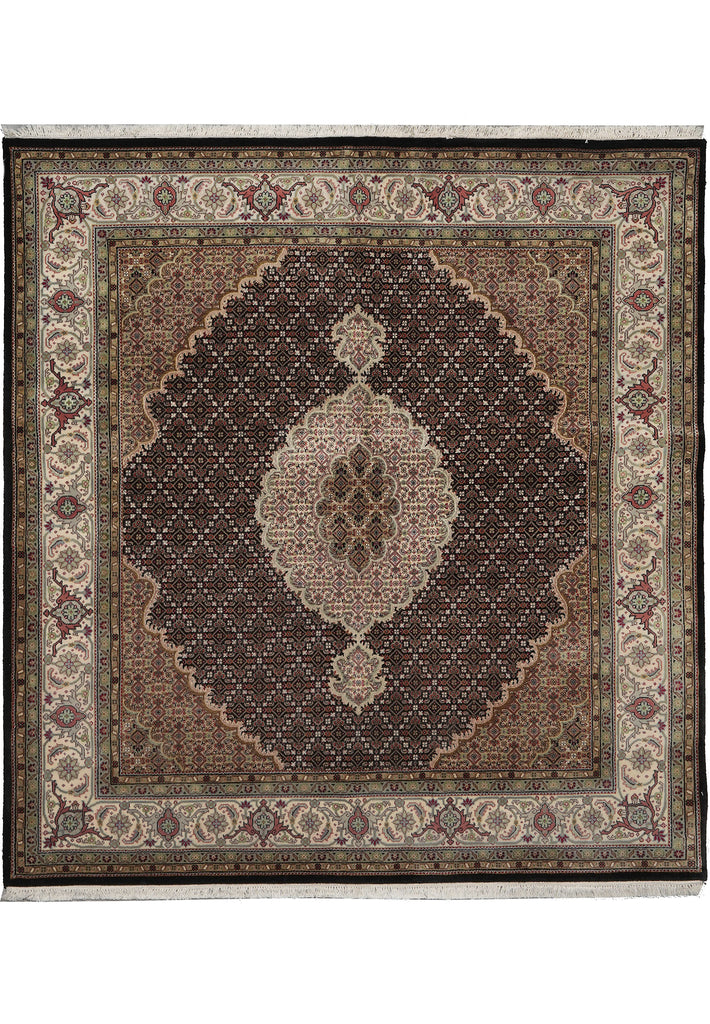 6.5 x 6.8 SQUARE Quality Hand-Knotted Wool and Silk Mahi Tabriz Rug