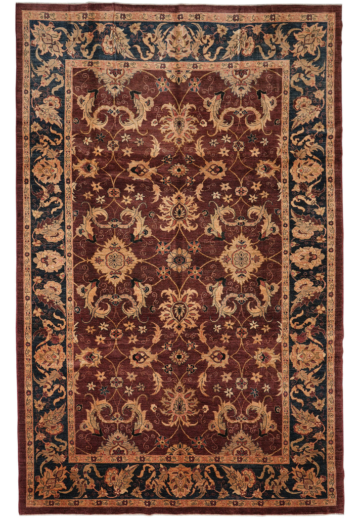 9.6 x 14.2 Fine Quality Wool Chobi Peshawar Zigler Rug Burgundy #PIX-14299