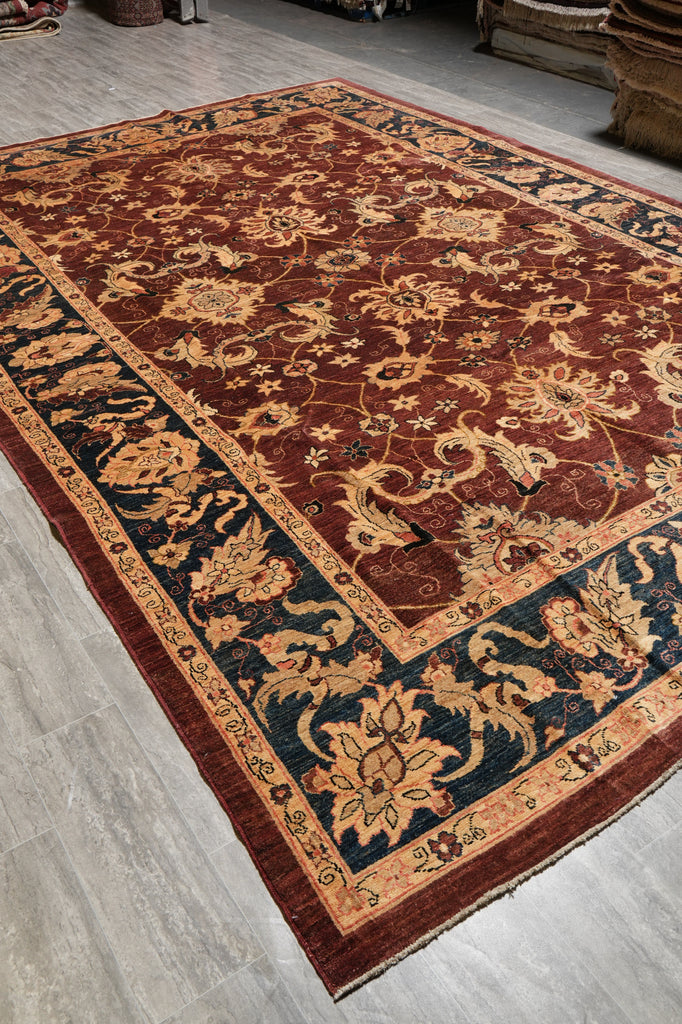 9.6 x 14.2 Fine Quality Wool Chobi Peshawar Zigler Rug Burgundy #PIX-14299