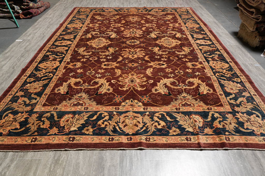 9.6 x 14.2 Fine Quality Wool Chobi Peshawar Zigler Rug Burgundy #PIX-14299