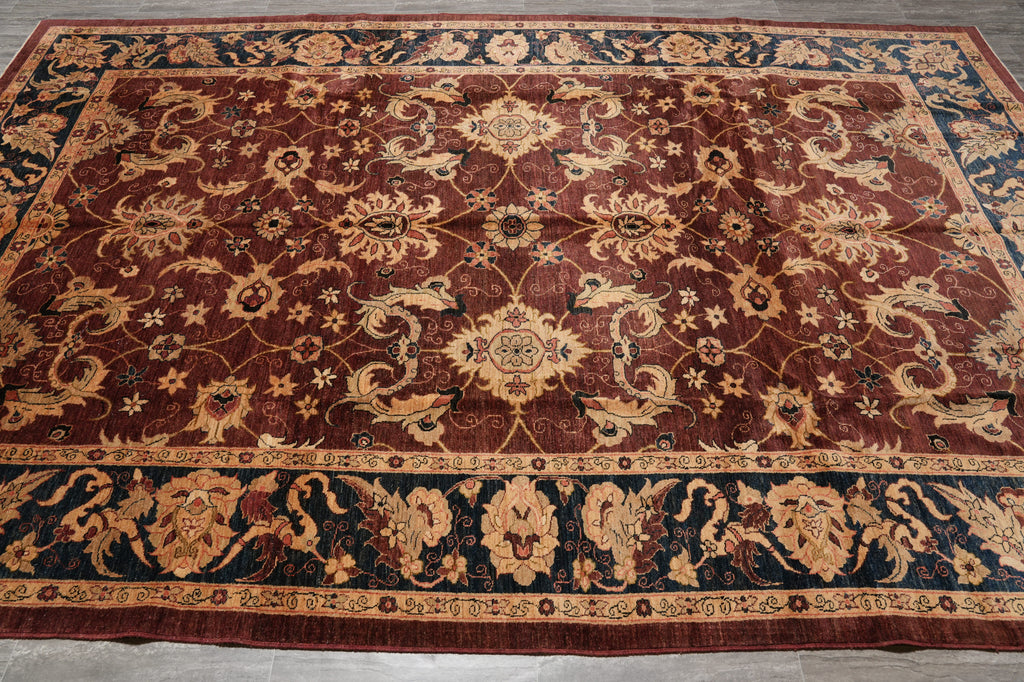 9.6 x 14.2 Fine Quality Wool Chobi Peshawar Zigler Rug Burgundy #PIX-14299