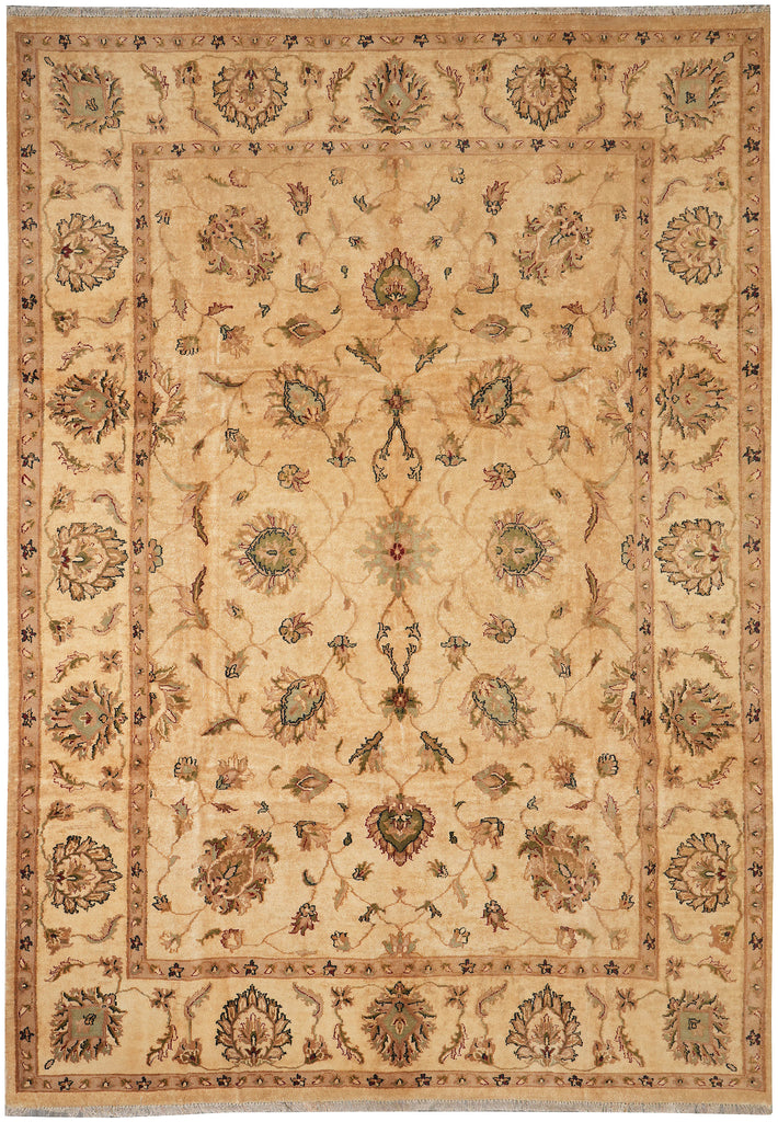 10 x 14 Beige Gold Handmade Agra Rug #PIX-799-40