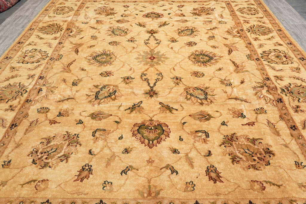 10 x 14 Beige Gold Handmade Agra Rug #PIX-799-40