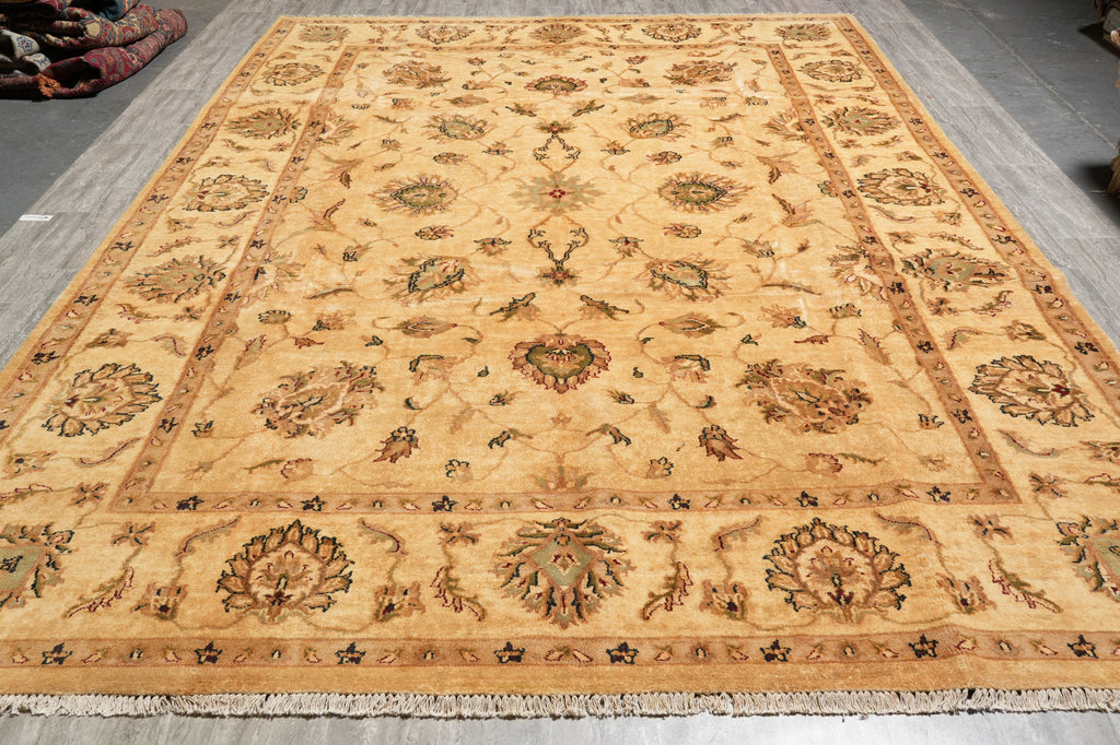 10 x 14 Beige Gold Handmade Agra Rug #PIX-799-40