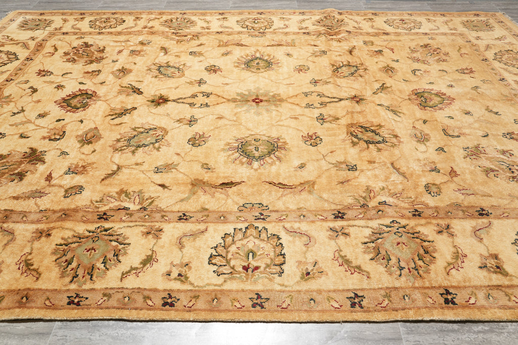 10 x 14 Beige Gold Handmade Agra Rug #PIX-799-40