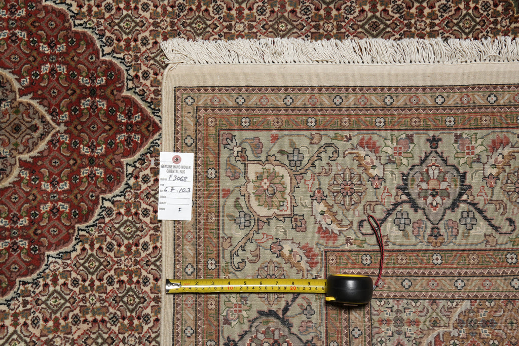 6.7 x 10.3 Quality Wool Silk Tabriz Herati Mahi Hand-Knotted Rug #F-3068