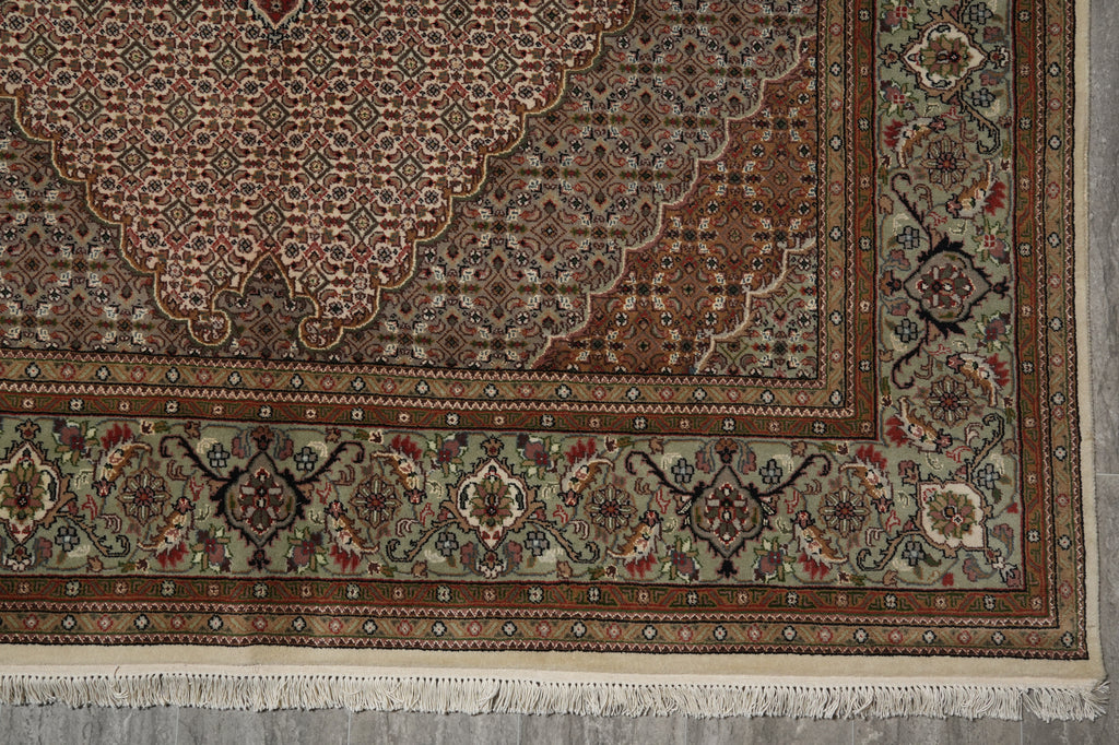 6.7 x 10.3 Quality Wool Silk Tabriz Herati Mahi Hand-Knotted Rug #F-3068