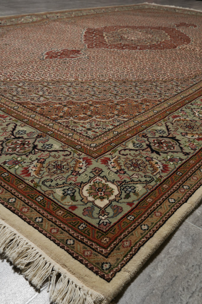 6.7 x 10.3 Quality Wool Silk Tabriz Herati Mahi Hand-Knotted Rug #F-3068