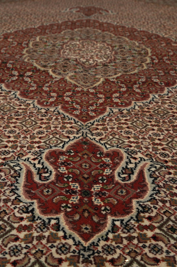 6.7 x 10.3 Quality Wool Silk Tabriz Herati Mahi Hand-Knotted Rug #F-3068