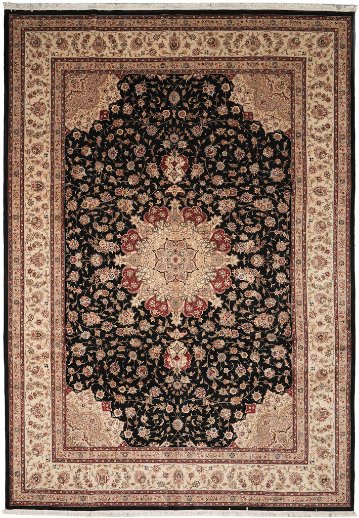9.9 X 13.9 Quality Wool and Silk Sino Tabriz Rug Black#PIX-10029