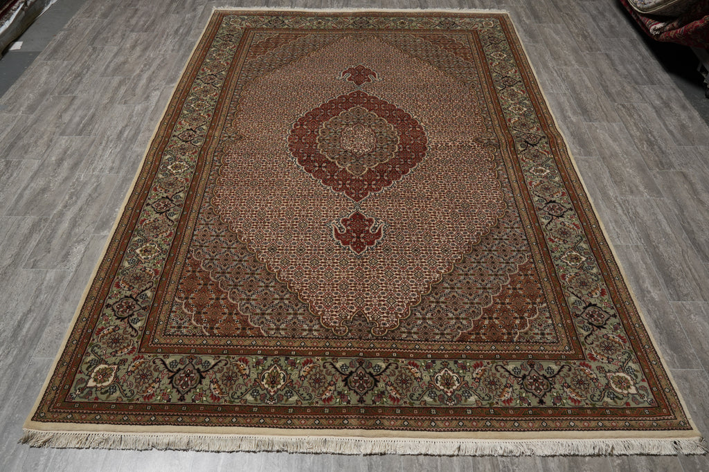 6.7 x 10.3 Quality Wool Silk Tabriz Herati Mahi Hand-Knotted Rug #F-3068