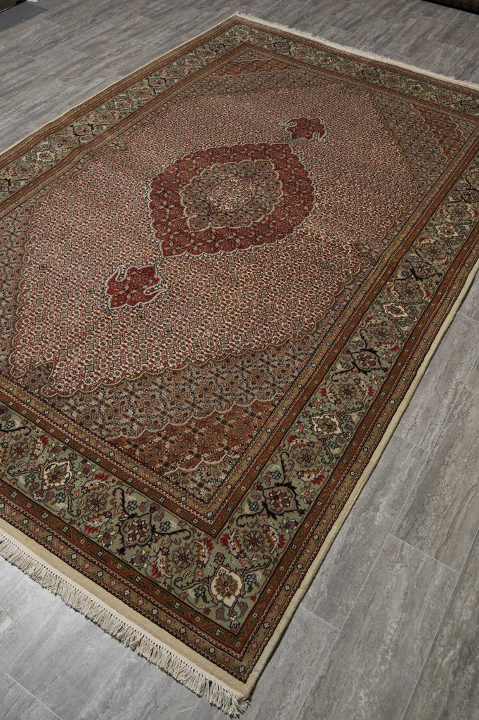 6.7 x 10.3 Quality Wool Silk Tabriz Herati Mahi Hand-Knotted Rug #F-3068