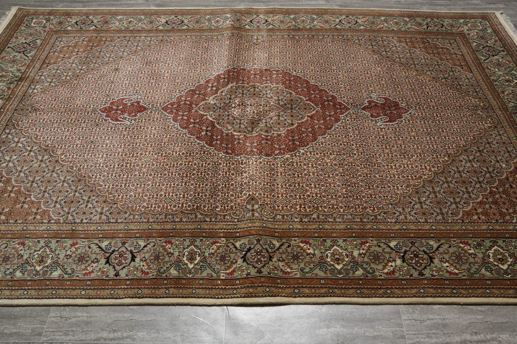 6.7 x 10.3 Quality Wool Silk Tabriz Herati Mahi Hand-Knotted Rug #F-3068