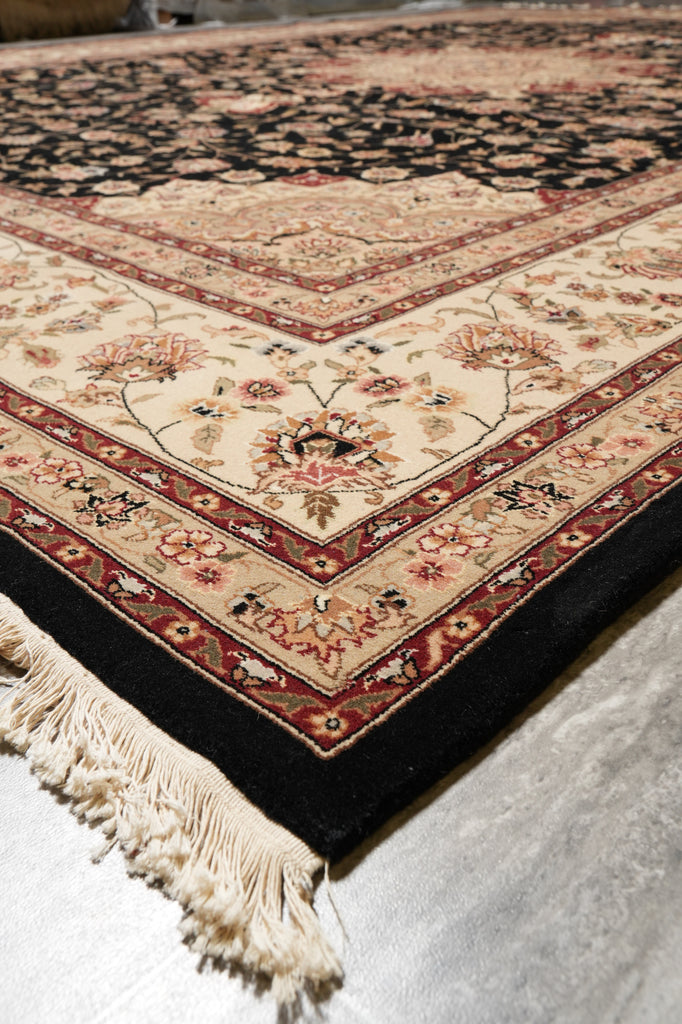 9.9 X 13.9 Quality Wool and Silk Sino Tabriz Rug Black#PIX-10029