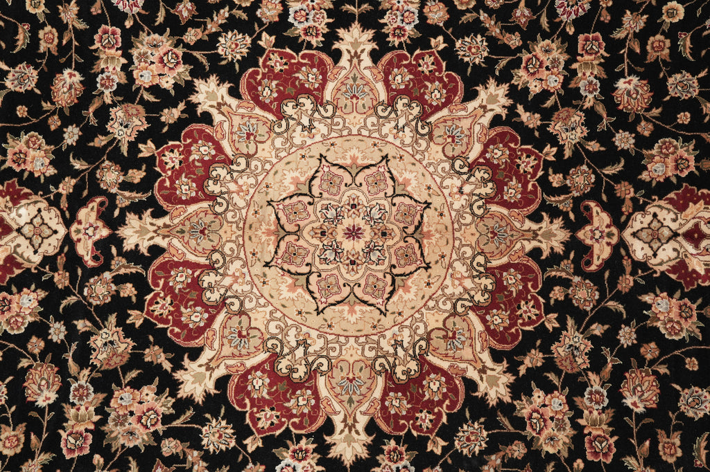 9.9 X 13.9 Quality Wool and Silk Sino Tabriz Rug Black#PIX-10029