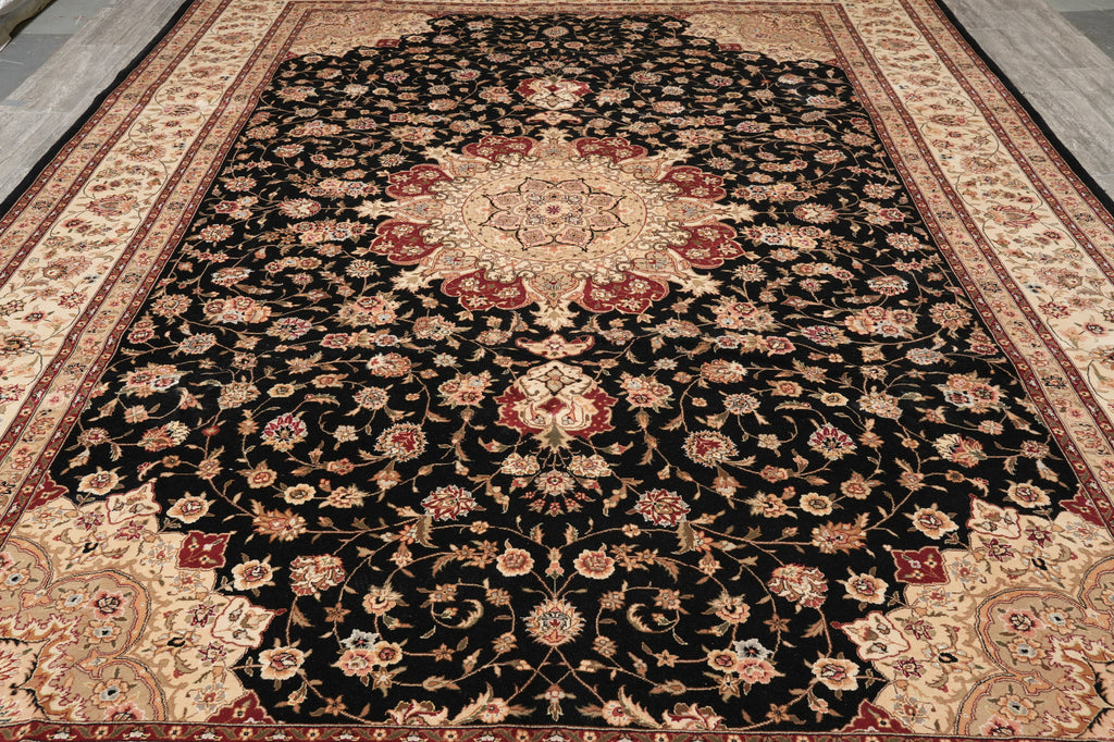9.9 X 13.9 Quality Wool and Silk Sino Tabriz Rug Black#PIX-10029
