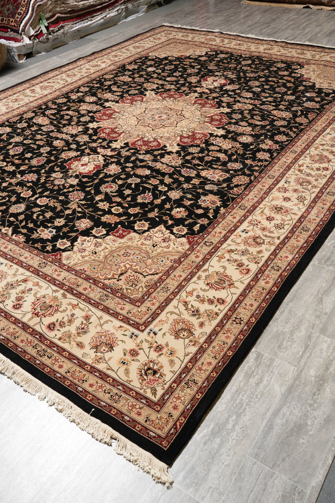 9.9 X 13.9 Quality Wool and Silk Sino Tabriz Rug Black#PIX-10029
