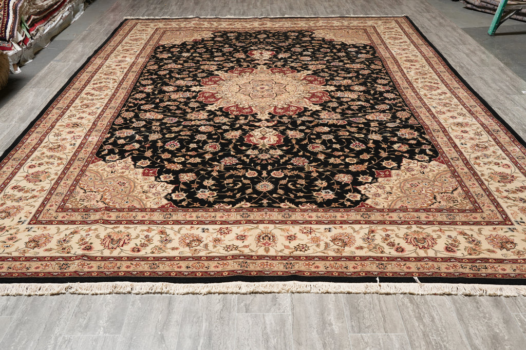 9.9 X 13.9 Quality Wool and Silk Sino Tabriz Rug Black#PIX-10029