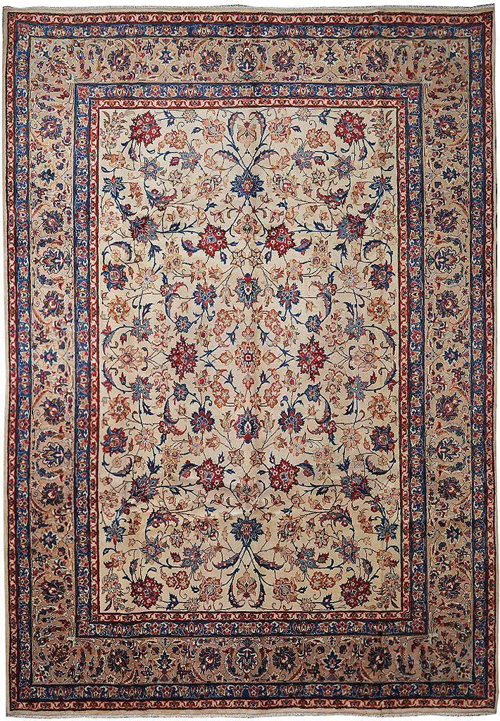 9.10 x 13.2 Persian Esfahan Wool Rug Estate Carpet #F-4122