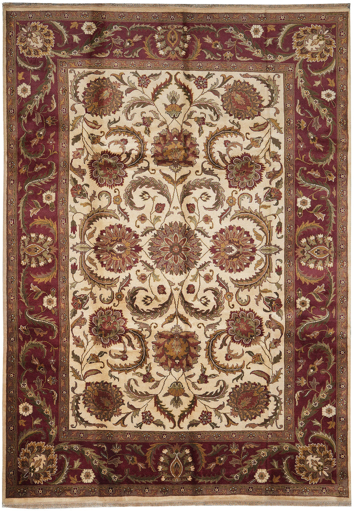 9.10 x 14 Quality Handmade Jaipur Rug Ivory Burgundy #PIX-5872