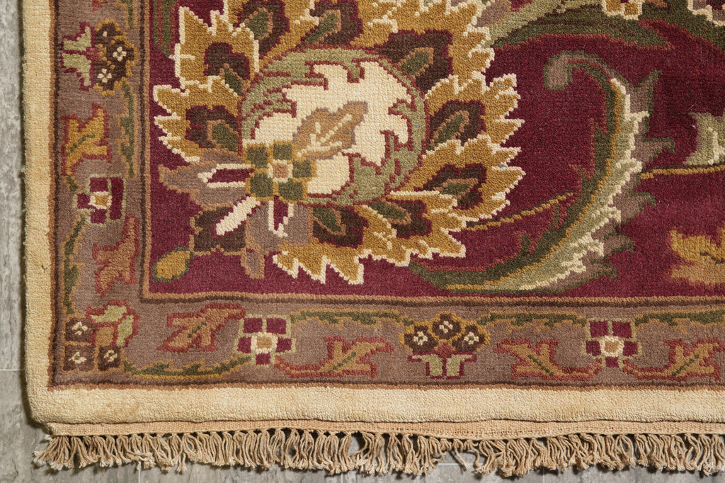 9.10 x 14 Quality Handmade Jaipur Rug Ivory Burgundy #PIX-5872