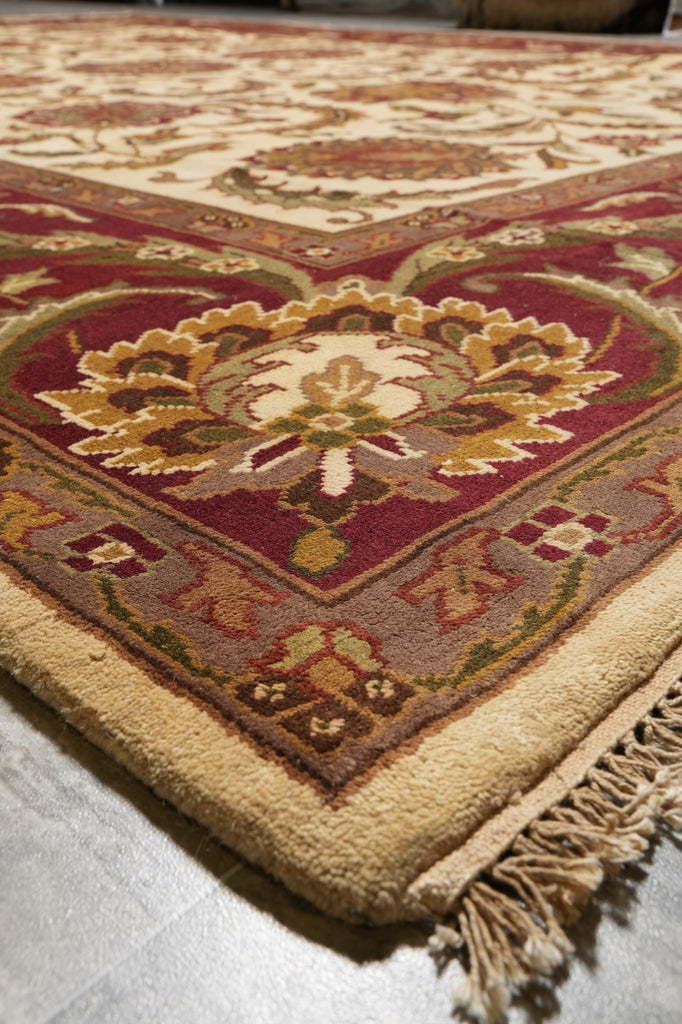 9.10 x 14 Quality Handmade Jaipur Rug Ivory Burgundy #PIX-5872