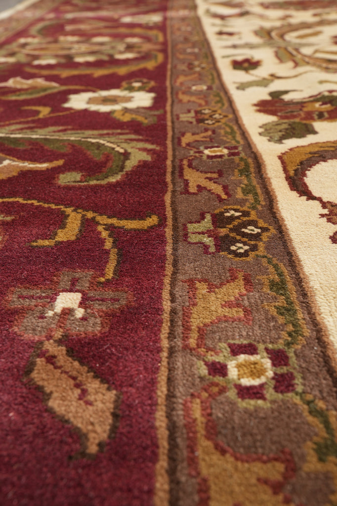 9.10 x 14 Quality Handmade Jaipur Rug Ivory Burgundy #PIX-5872