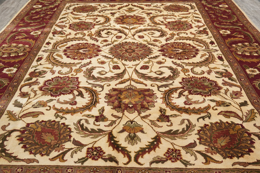 9.10 x 14 Quality Handmade Jaipur Rug Ivory Burgundy #PIX-5872