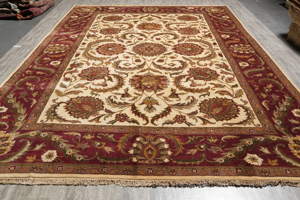 9.10 x 14 Quality Handmade Jaipur Rug Ivory Burgundy #PIX-5872