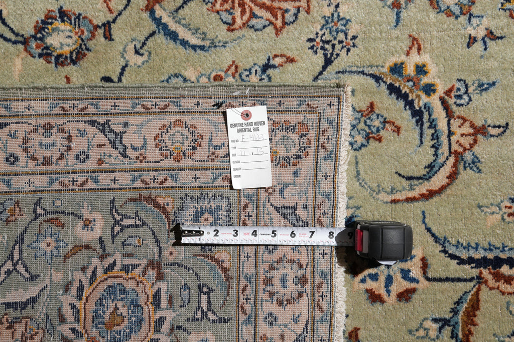 11 x 15 Light Green Authentic Persian Kashan rug #F-4123