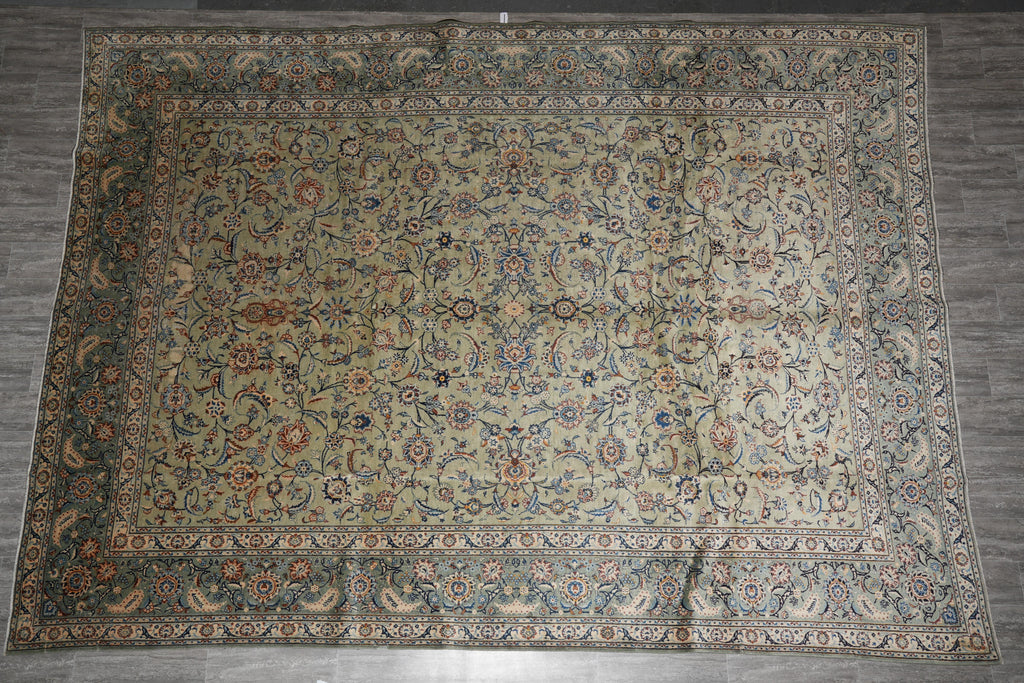 11 x 15 Light Green Authentic Persian Kashan rug #F-4123