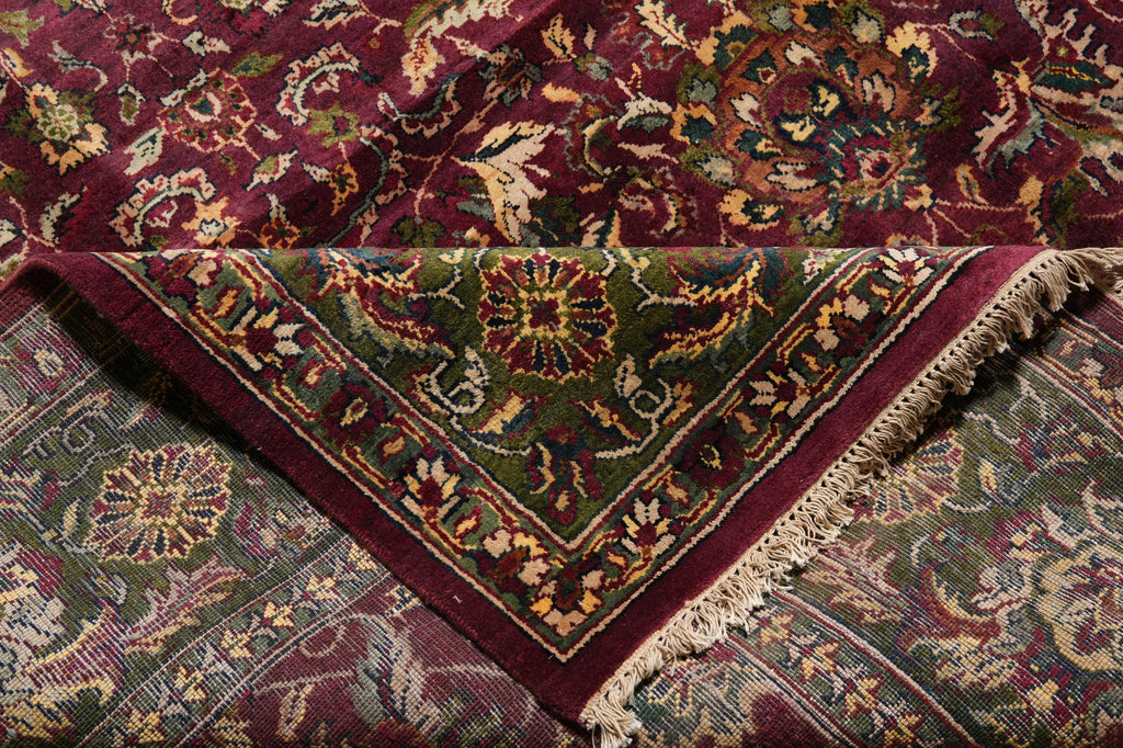 9.11 x 13.10 Burgundy Green Quality Handmade Jaipur Rug #F-4439