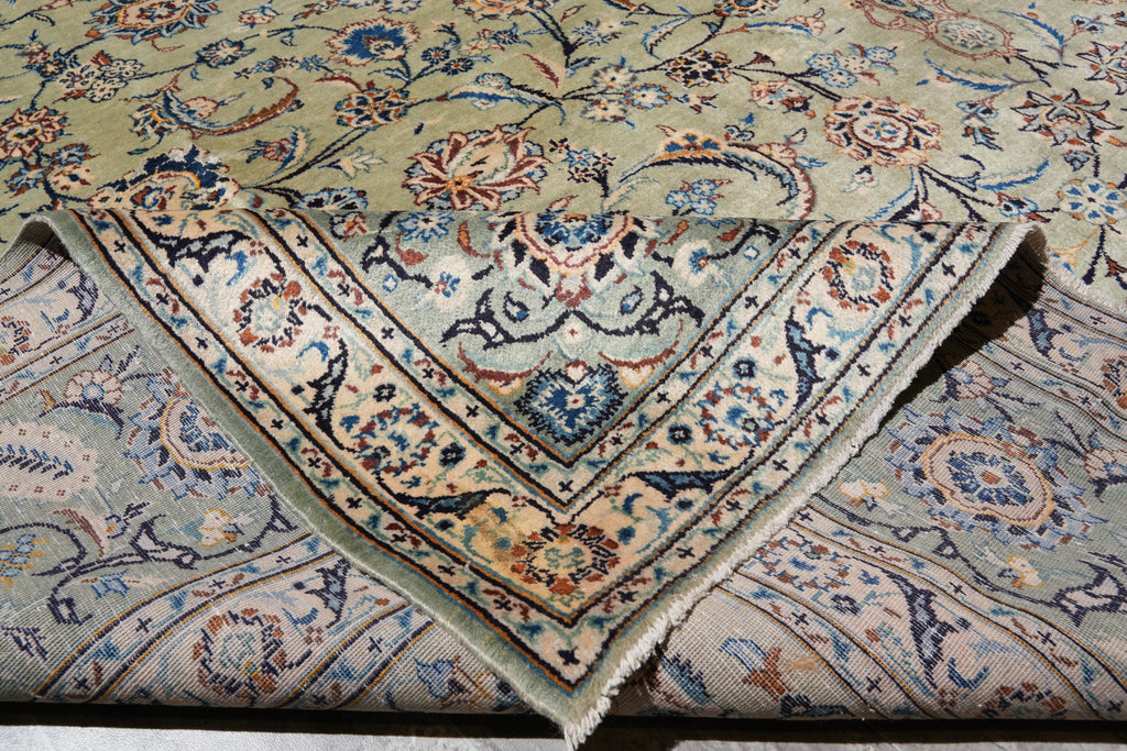 11 x 15 Light Green Authentic Persian Kashan rug #F-4123