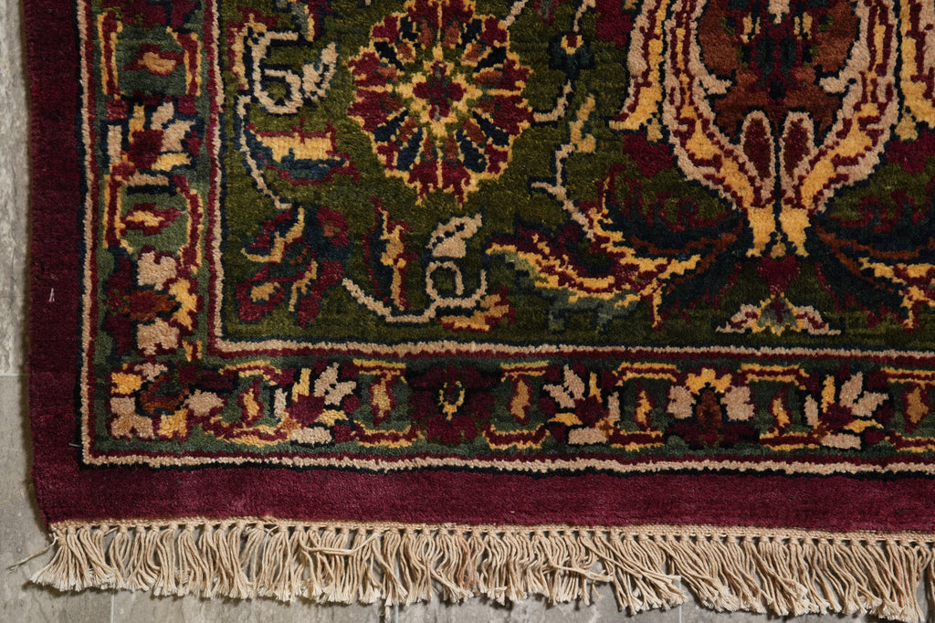 9.11 x 13.10 Burgundy Green Quality Handmade Jaipur Rug #F-4439