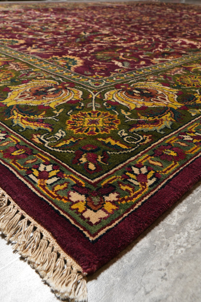 9.11 x 13.10 Burgundy Green Quality Handmade Jaipur Rug #F-4439