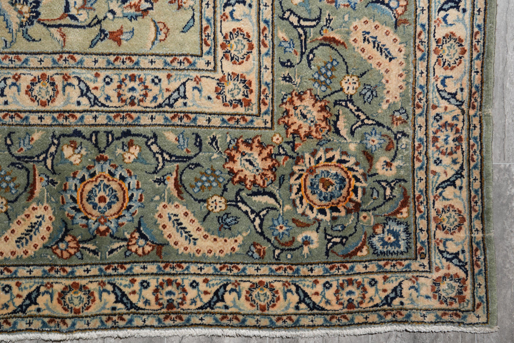 11 x 15 Light Green Authentic Persian Kashan rug #F-4123