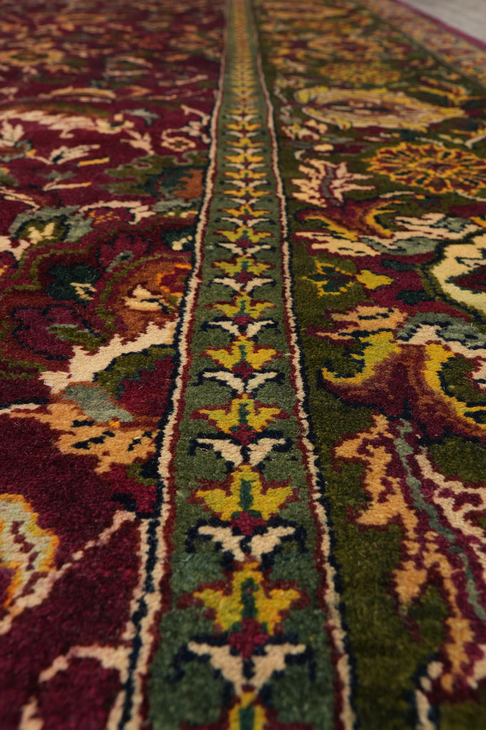 9.11 x 13.10 Burgundy Green Quality Handmade Jaipur Rug #F-4439