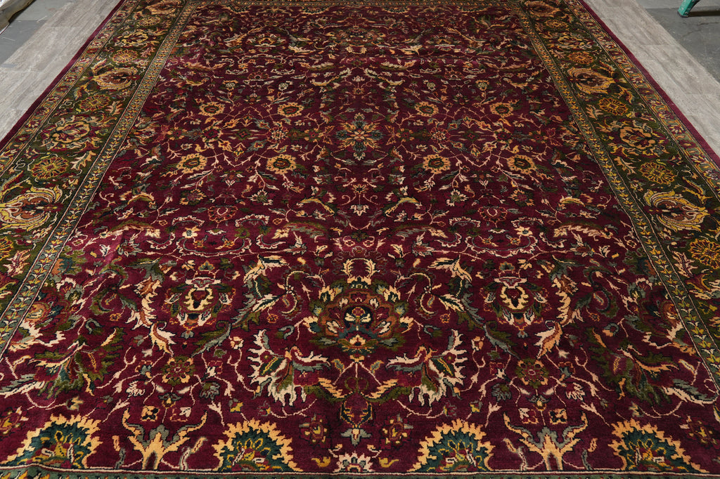 9.11 x 13.10 Burgundy Green Quality Handmade Jaipur Rug #F-4439