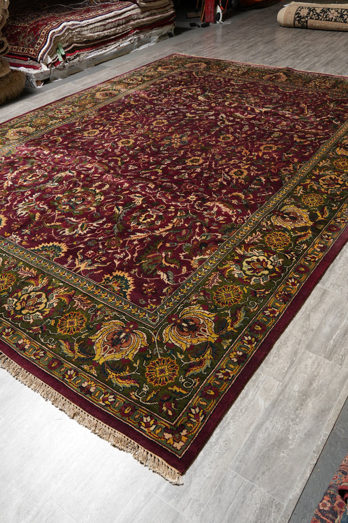 9.11 x 13.10 Burgundy Green Quality Handmade Jaipur Rug #F-4439