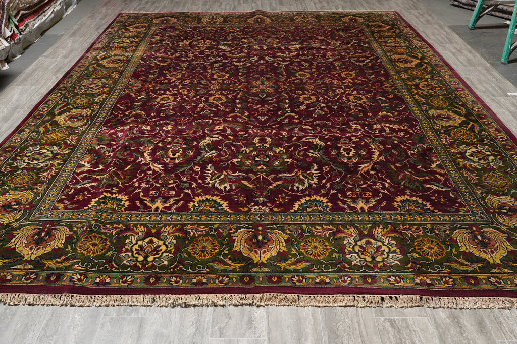 9.11 x 13.10 Burgundy Green Quality Handmade Jaipur Rug #F-4439