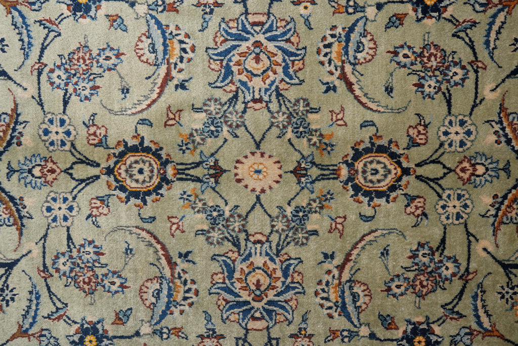 11 x 15 Light Green Authentic Persian Kashan rug #F-4123