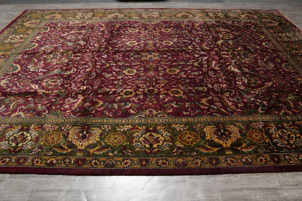 9.11 x 13.10 Burgundy Green Quality Handmade Jaipur Rug #F-4439