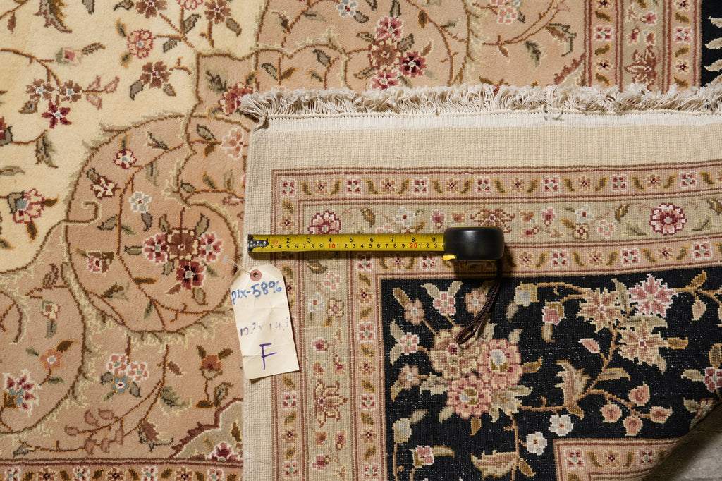 10.2 x 14.7 Wool and Silk Quality Hand-Knotted Rug Ivory Black #PIX-5896