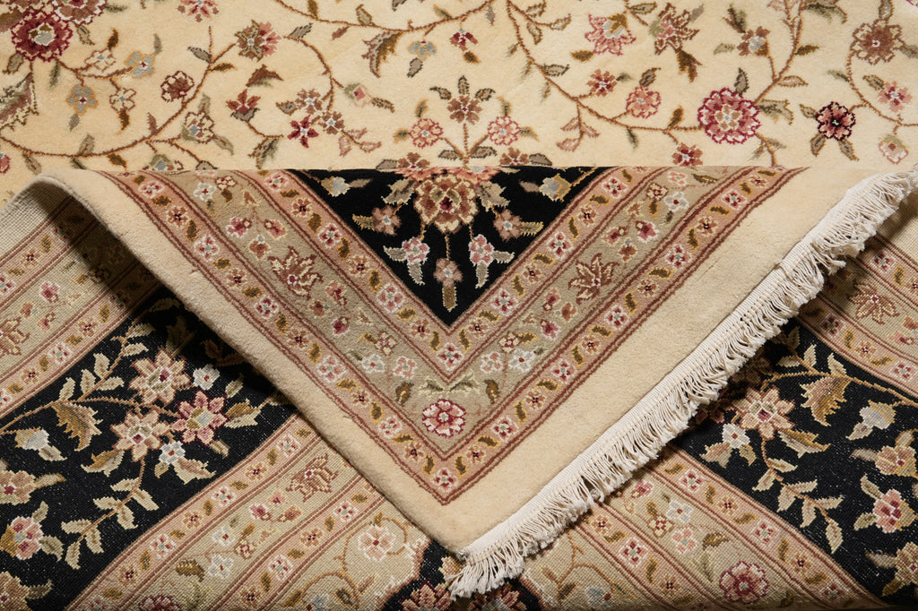 10.2 x 14.7 Wool and Silk Quality Hand-Knotted Rug Ivory Black #PIX-5896