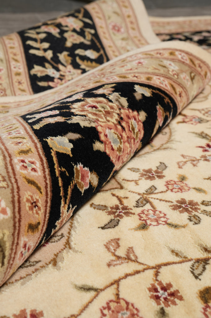 10.2 x 14.7 Wool and Silk Quality Hand-Knotted Rug Ivory Black #PIX-5896