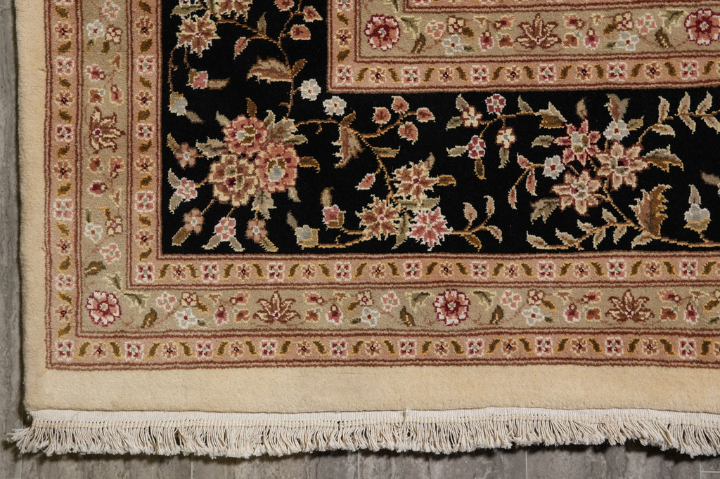 10.2 x 14.7 Wool and Silk Quality Hand-Knotted Rug Ivory Black #PIX-5896