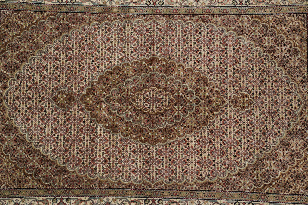 5 x 7 Earthy Tone Wool Silk Hand-Knotted Tabriz Mahi Rug #F-3072