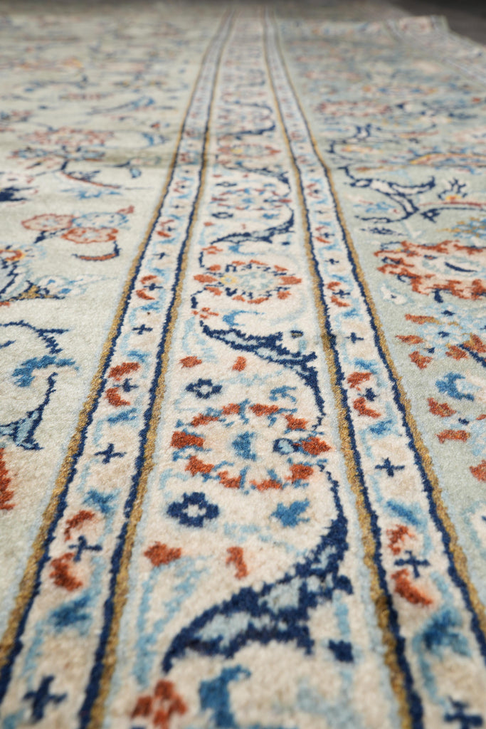 11 x 15 Light Green Authentic Persian Kashan rug #F-4123